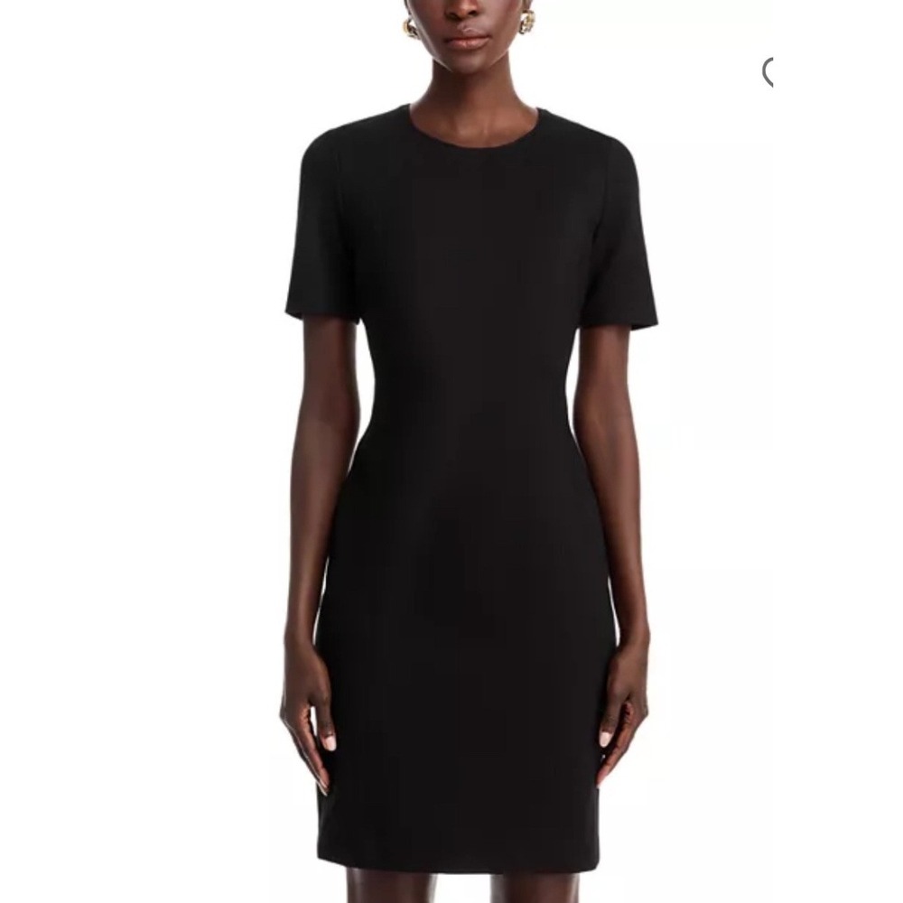 T Tahari Judianne Short Sleeve Fitted Sheath Dress Black Career Womens Size 8